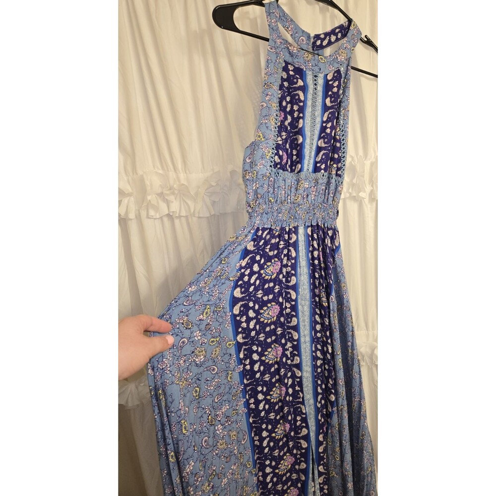 Goodnight Macaroon Blue  Purple Paisley High Neck Maxi Sleeveless Backless Large